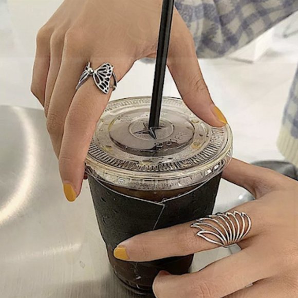 STERLING SILVER ANGEL WING N HOLLO OUT BUTTERFLY RING SET - Picture 5 of 7